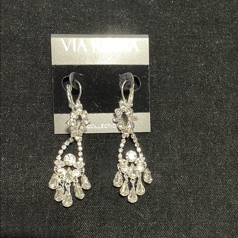 Via Roma Rhinestone Crystal Formal Dangle Earrings Evening-wear Prom - Picture 7 of 7